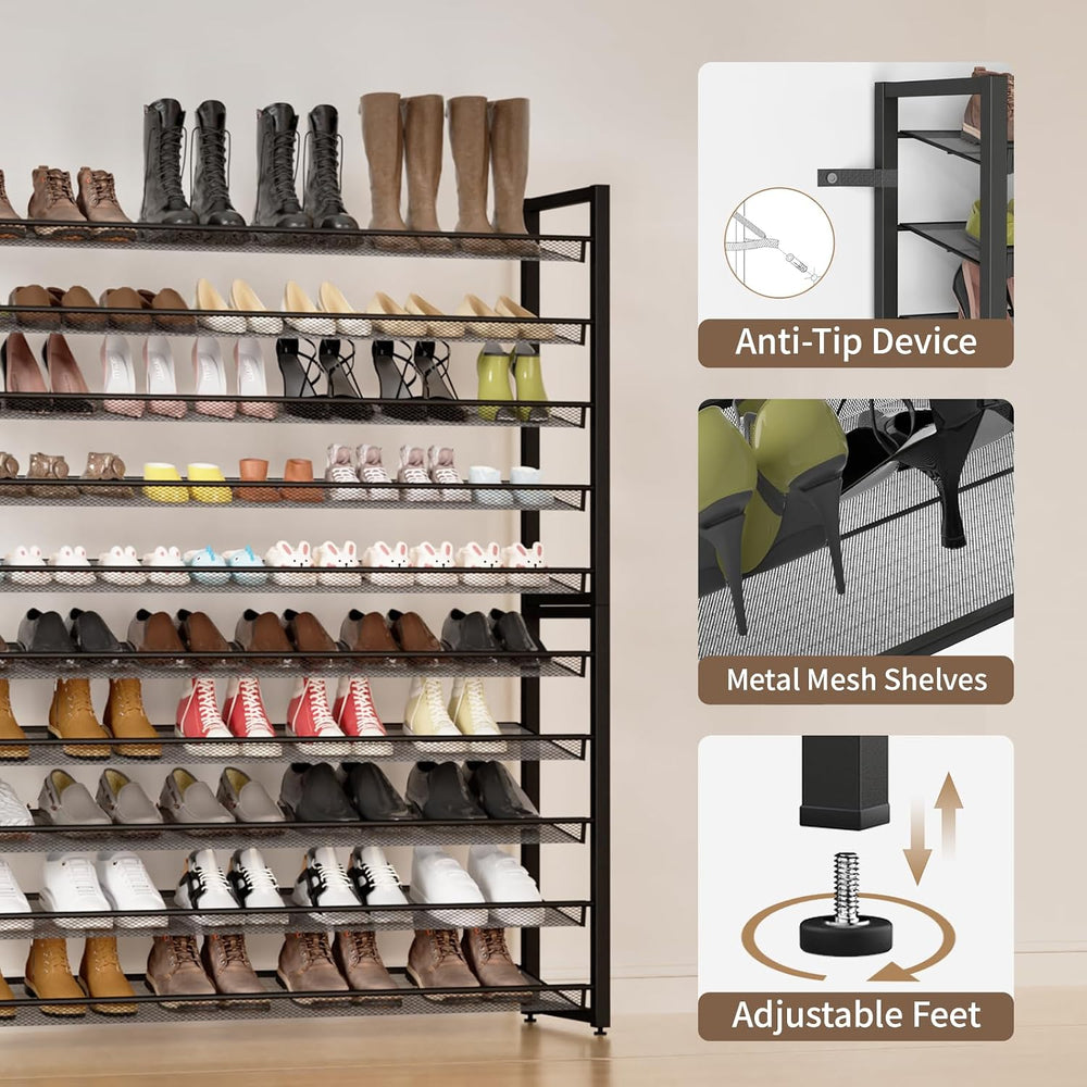 Metal Shoe Rack,Large 10 Tier Shoe Organizer, Heavy Duty Metal 5-Tier Stackab...