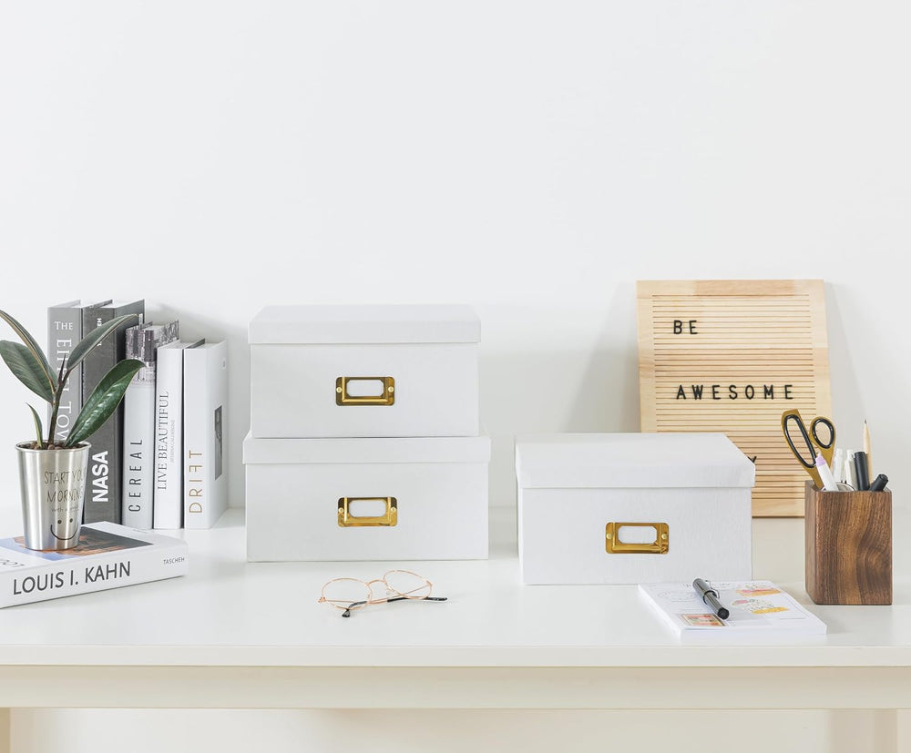 Soul & Lane - White and Gold Decorative Storage Boxes with Lids, Set of 3