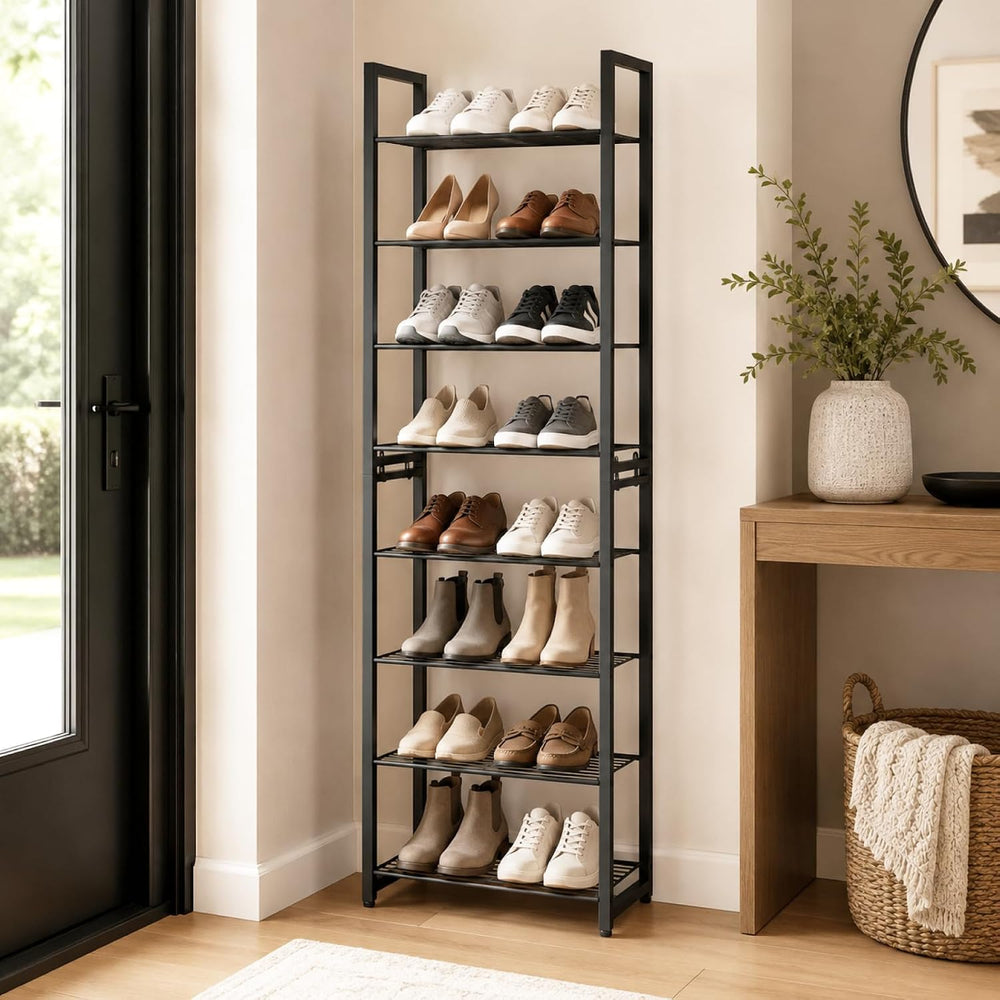 Stackable Shoe Rack, 8-Tier Metal Organizer Holds up to 16 Pairs, Tall Narrow...