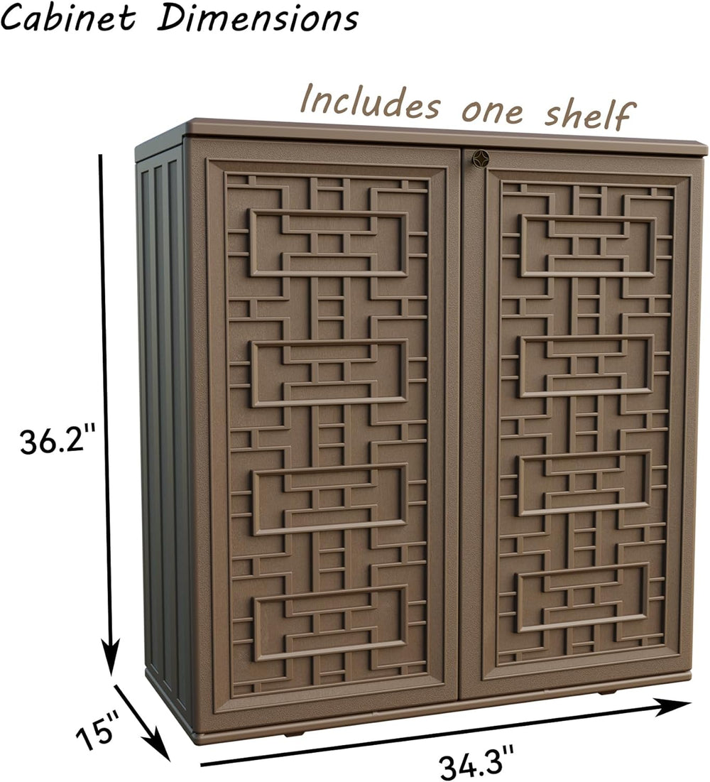 Mrosaa Indoor Outdoor Storage Cabinet Waterproof with 1 Shelf, Plastic Outdoo...
