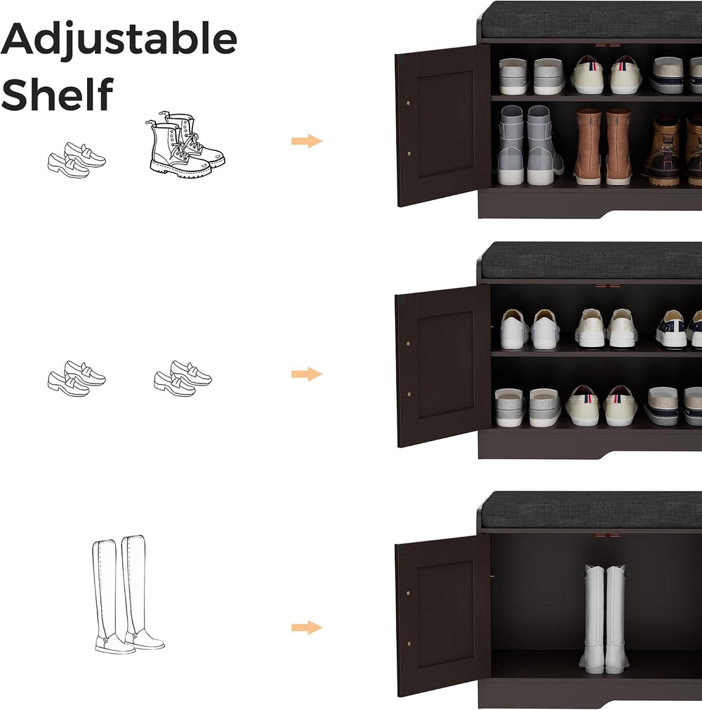 Homleke Shoe Storage Bench, 4 Doors & Thickened Padded Seat Cushion