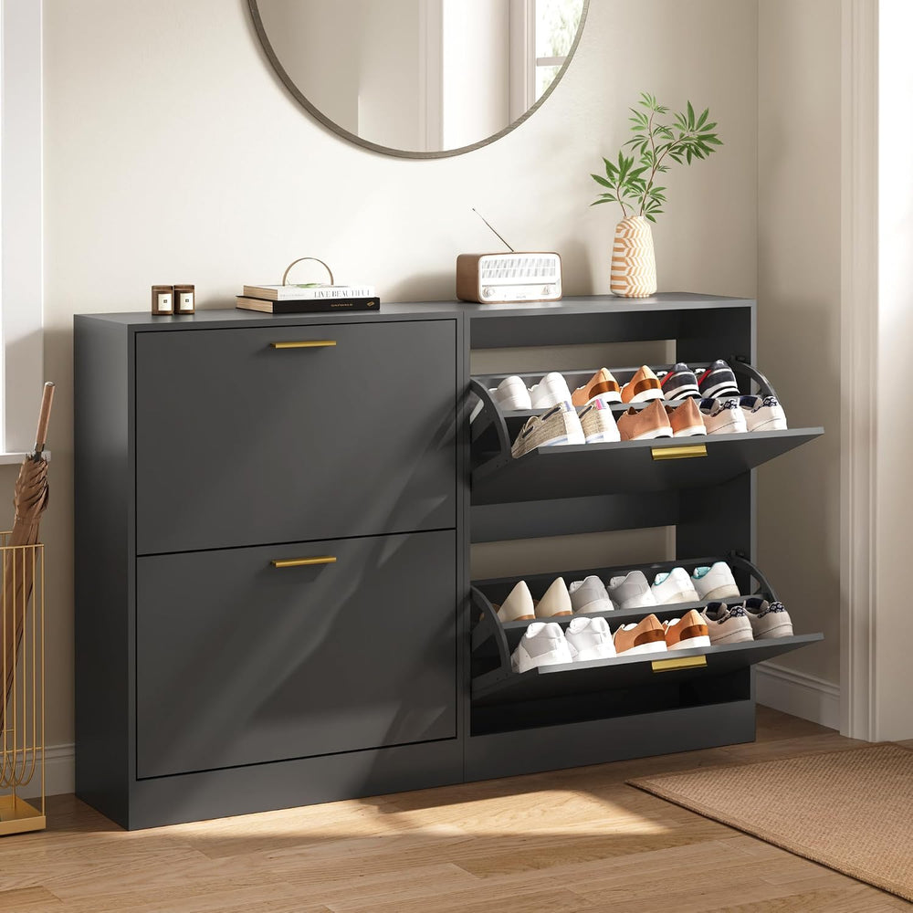 Shoe Storage Cabinet with 2 Flip Drawers and Rectangular Base, Black丨Modern S...