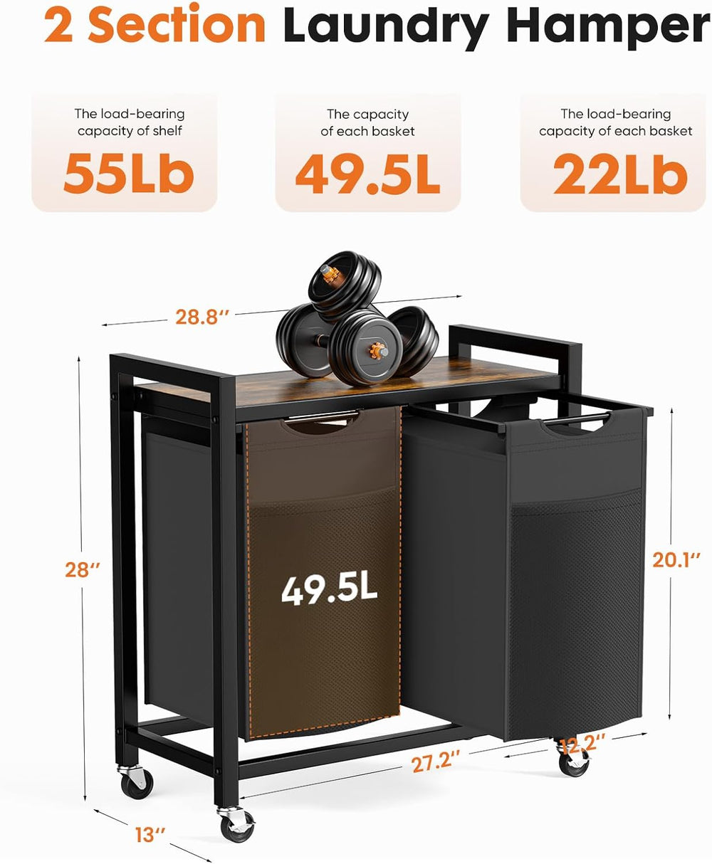 NEWBULIG Rolling Laundry Hamper with Removable Pull-Out Bag, Freestanding Clo...