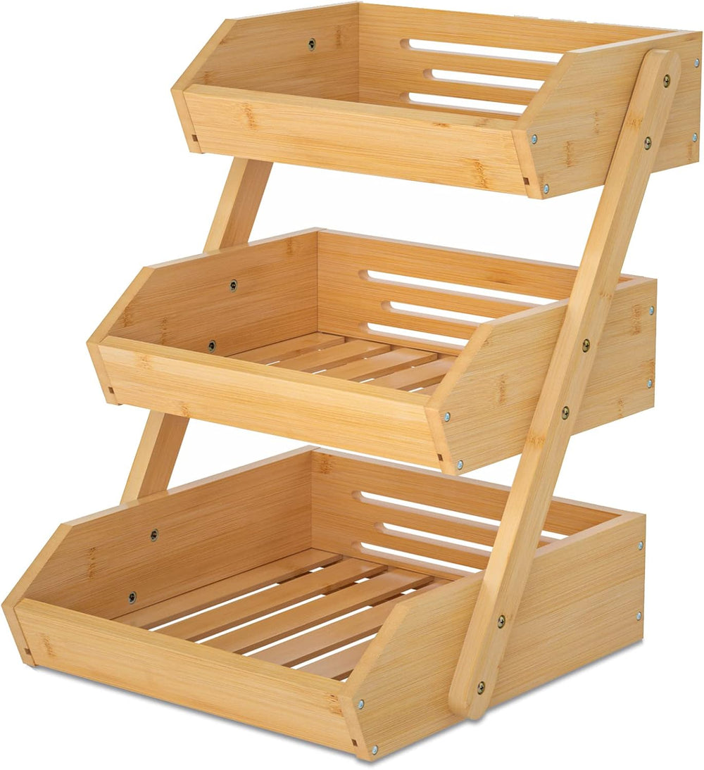 Merysen 3-Tier Bamboo Fruit Basket for Kitchen Countertop, Self-assembly