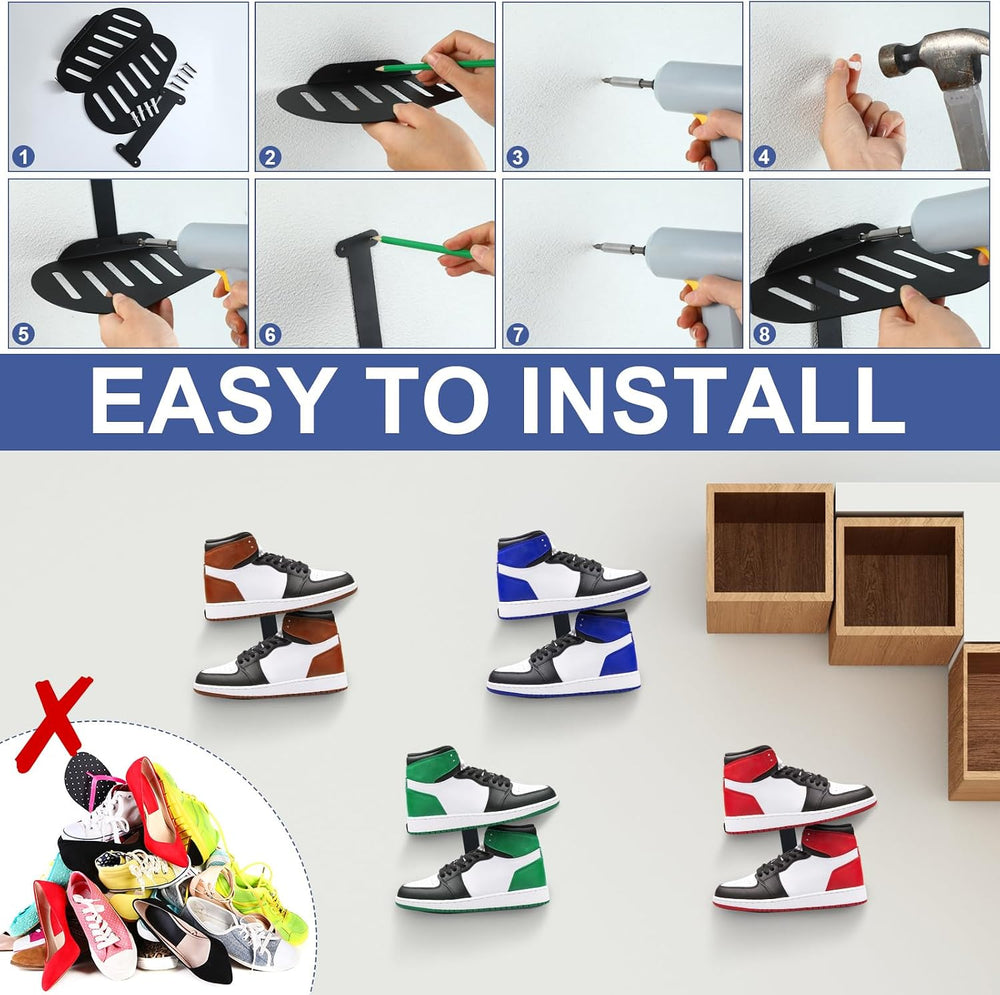 Blulu 4 Sets Floating Shoe Display Shelves for Wall Large Metal Hanging Shoe ...
