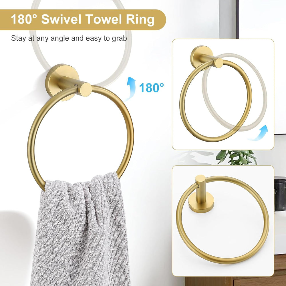 TQKAG 5 Piece Bathroom Accessories Set Brushed Gold Bathroom Hardware Set 23....
