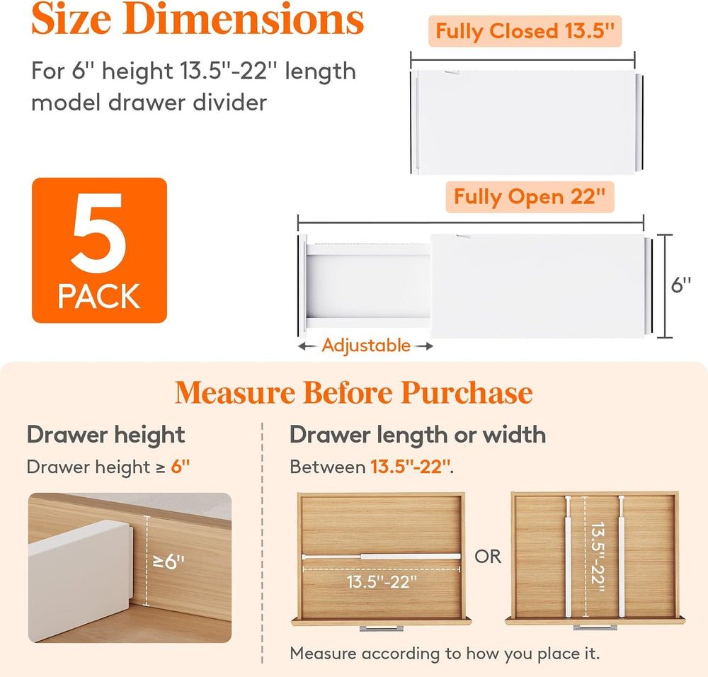 Lifewit 6" Tall Upgrade Drawer Dividers, Adjustable Deep Drawer Organizer