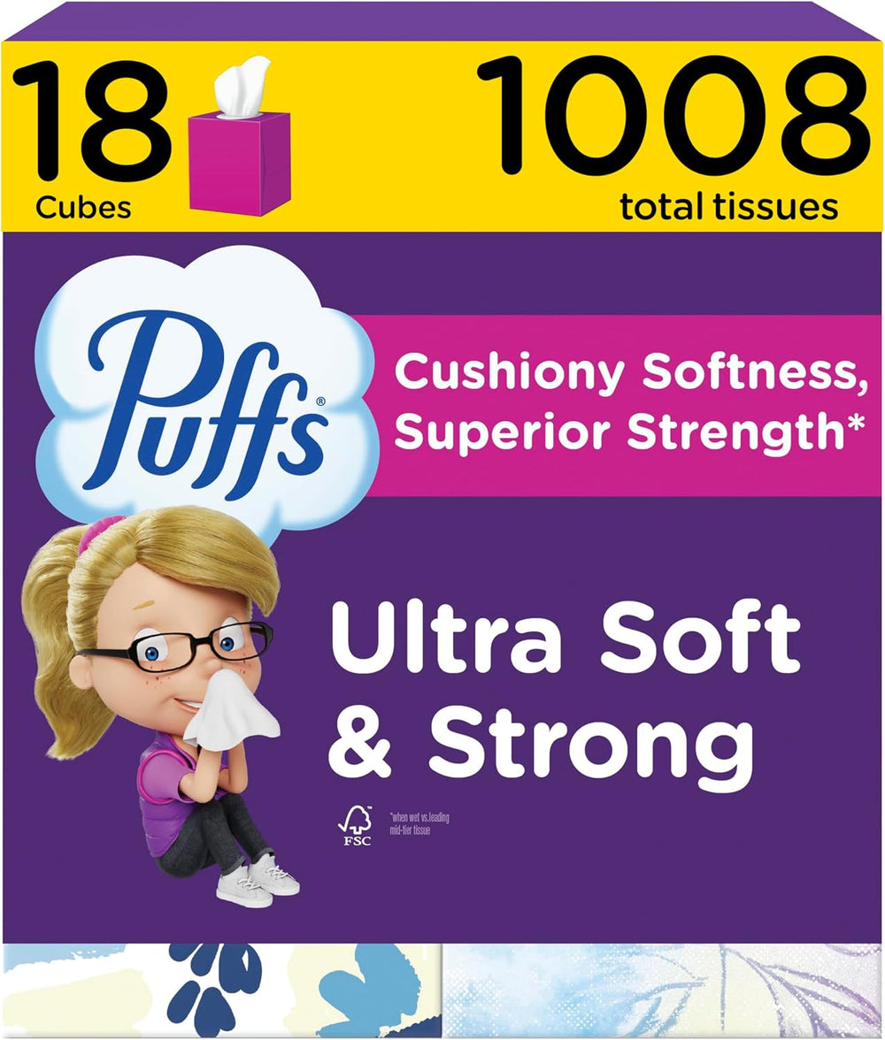 Puffs Facial Tissue Ultra Soft Non-Lotion, 18 Cube Boxes, 56 Facial Tissues p...