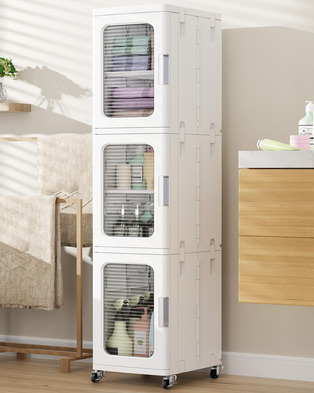 BROVIEW 3-Tier Tall Narrow Storage Cabinet Organizer, Slim Bathroom Cabinets ...