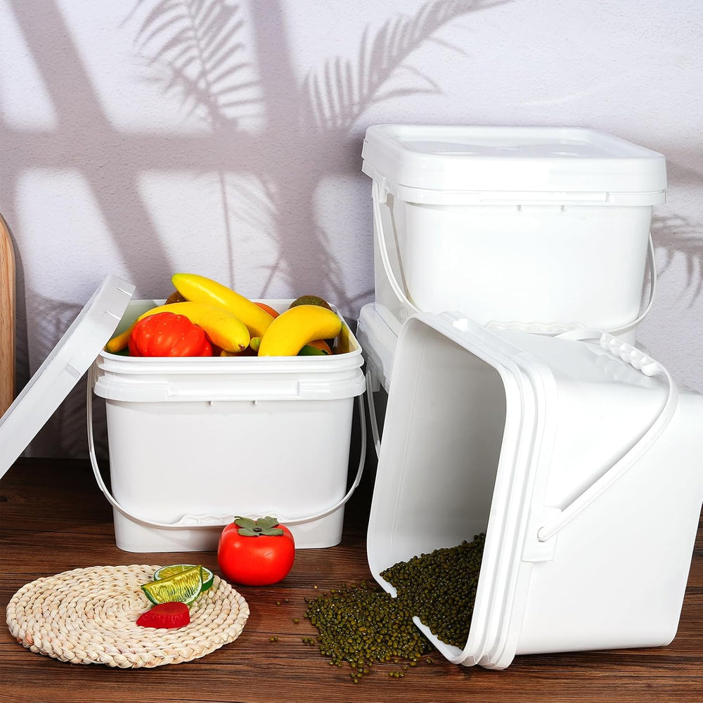 Hushee 10 Pcs 2 Gallon Bucket 68 Mil Square Plastic Buckets with Lid and Hand...