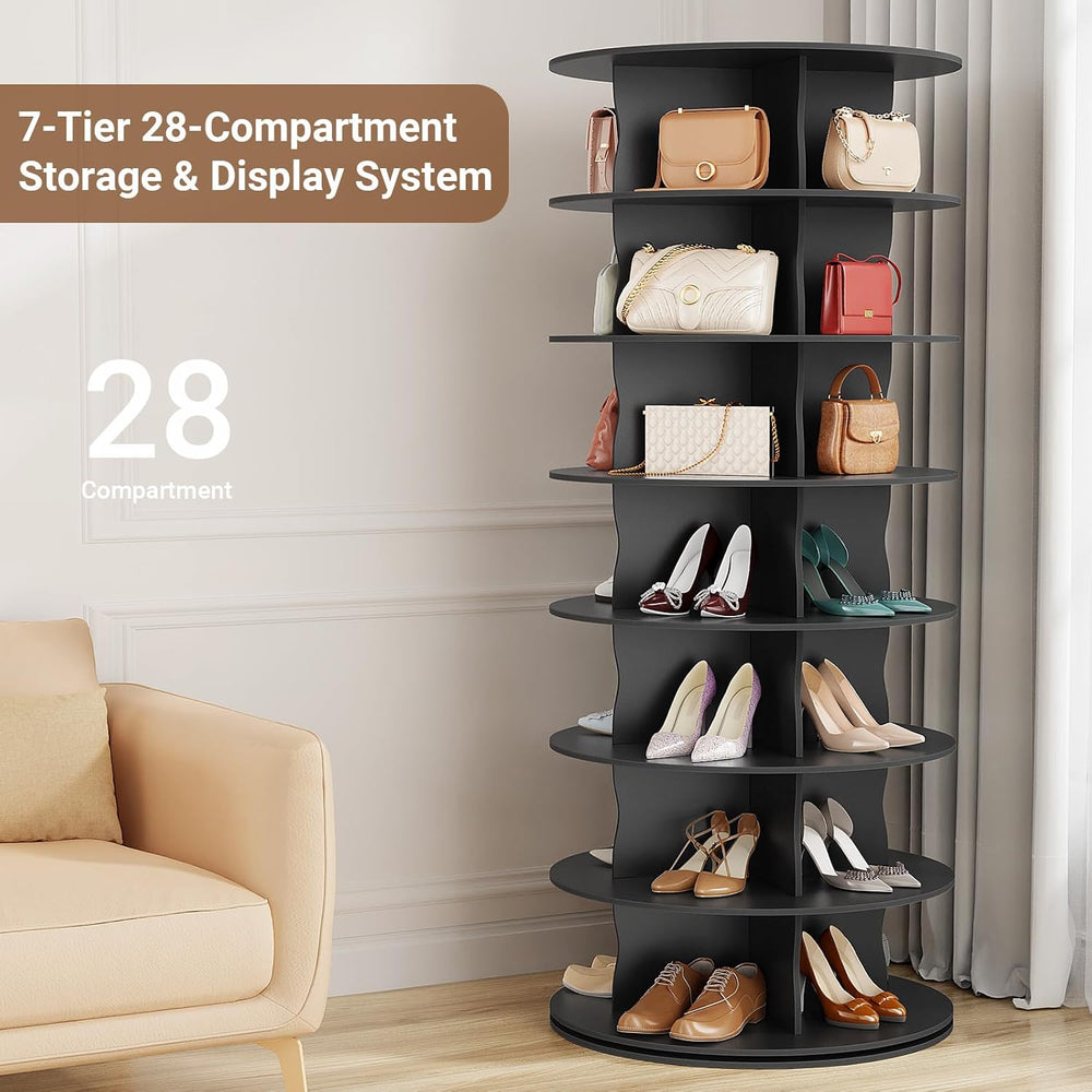 7-Tier Rotating Standing Shelf with Divider Shoe Rack Tower, Black