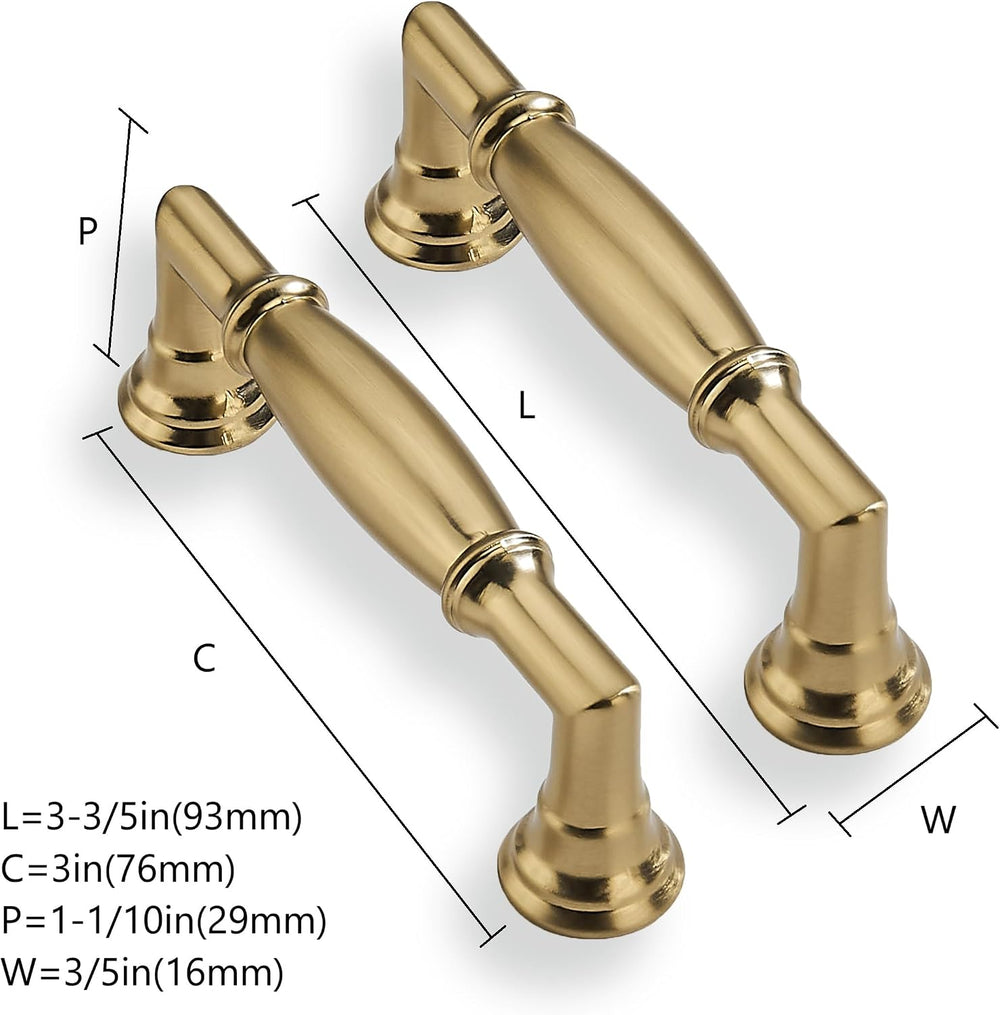 10 Pack 3 Inch(76mm) Brushed Brass Cabinet Pulls Solid Heavy Duty Satin Brass...