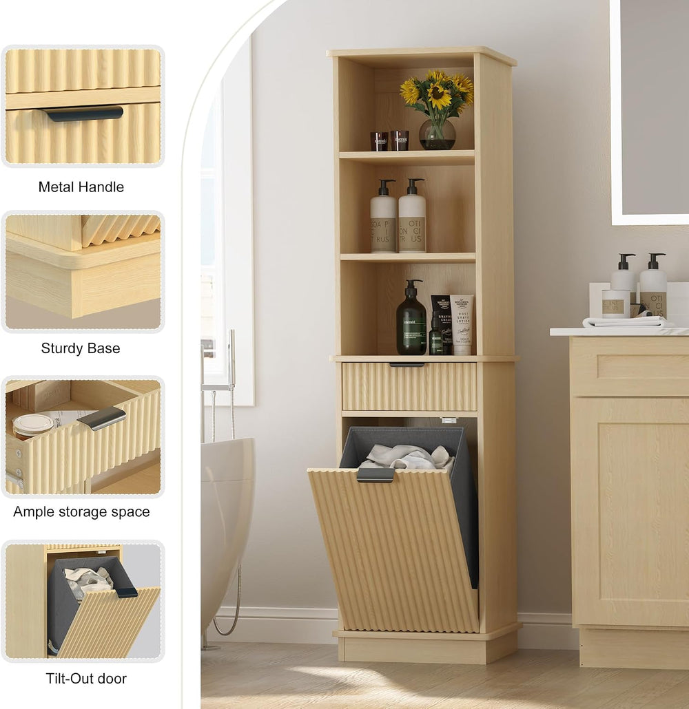 Natural Tilt Out Laundry Hamper Cabinet, 16x16x59in