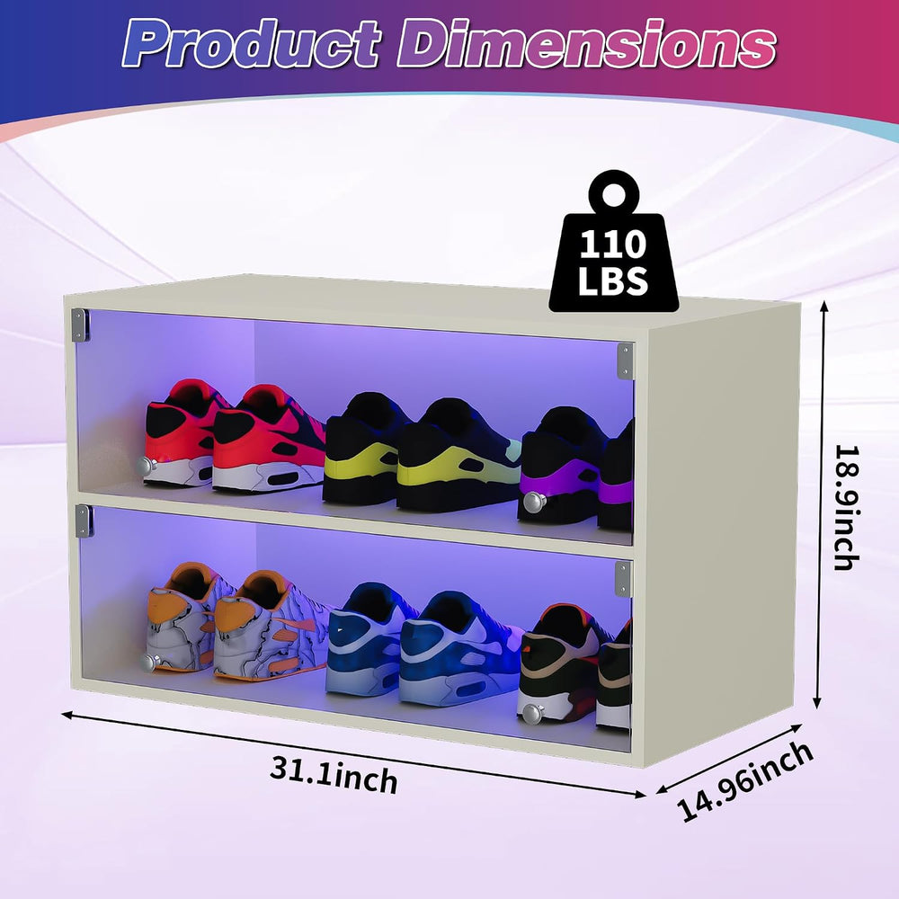 Wooden Shoe Storage Box, 2 Layers Shoe Organizer Storage Box with Glass Door,...