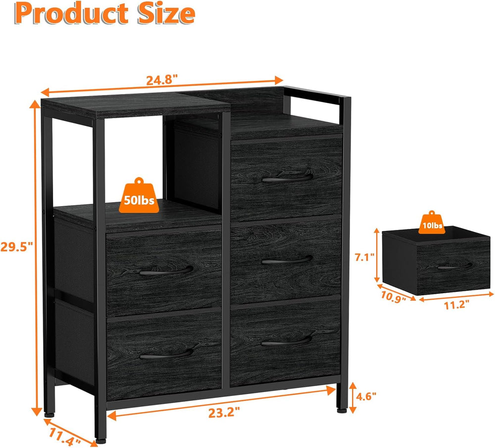 Furnulem Black Dresser for Bedroom, 5 Drawer Small Fabric Closet Dresser