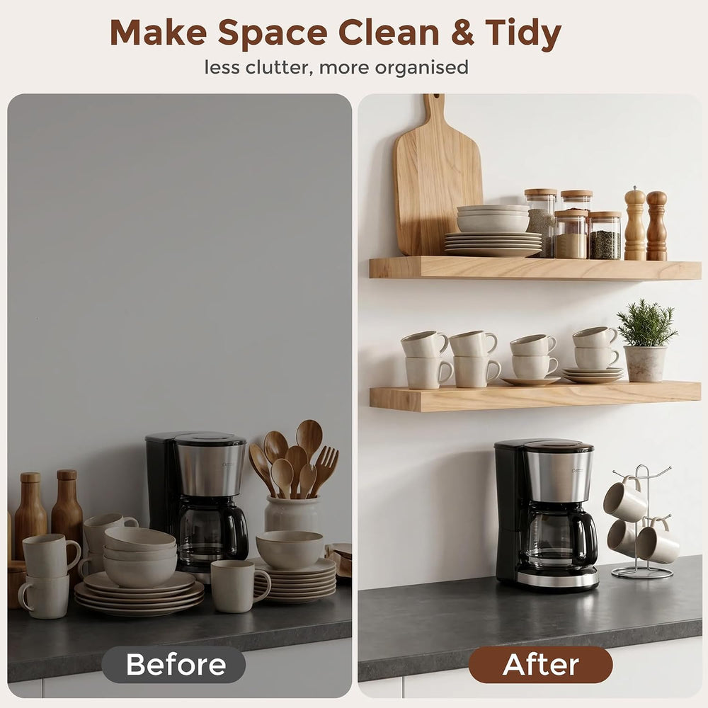 fuqing Natural Wood Floating Shelves, 24'' Wood Shelves for Wall Set ...