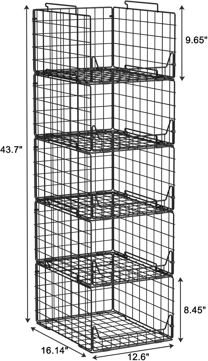 Jakyitvi 5-Tier Stackable Closet Organizer Shelf – Foldable Metal Storage Bin...