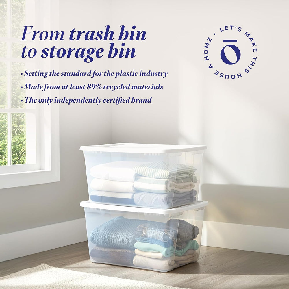 HOMZ Snaplock, Large Clear Plastic Storage Organizer Bins w/Lids, 2 Pack