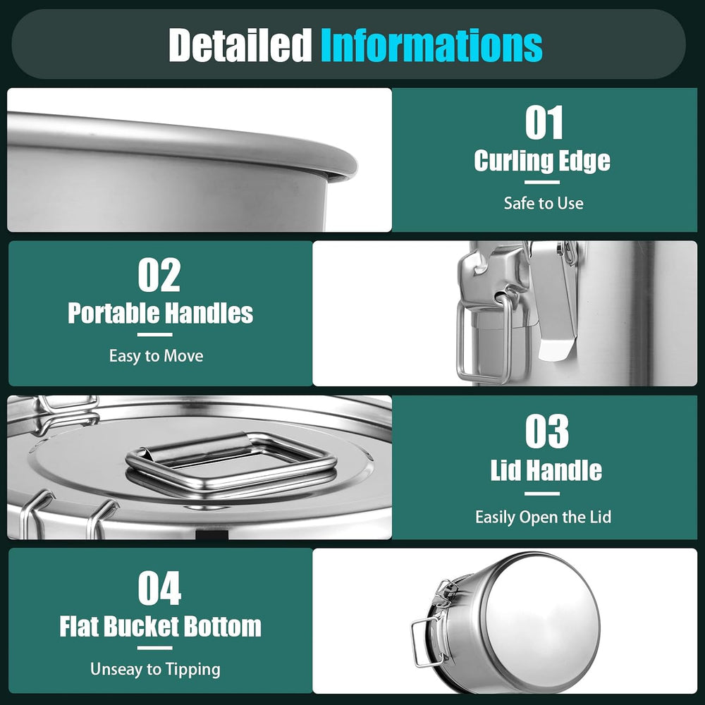 12L/3.17Gal Stainless Steel Airtight Canister 0.6mm Silver Food Storage Canis...