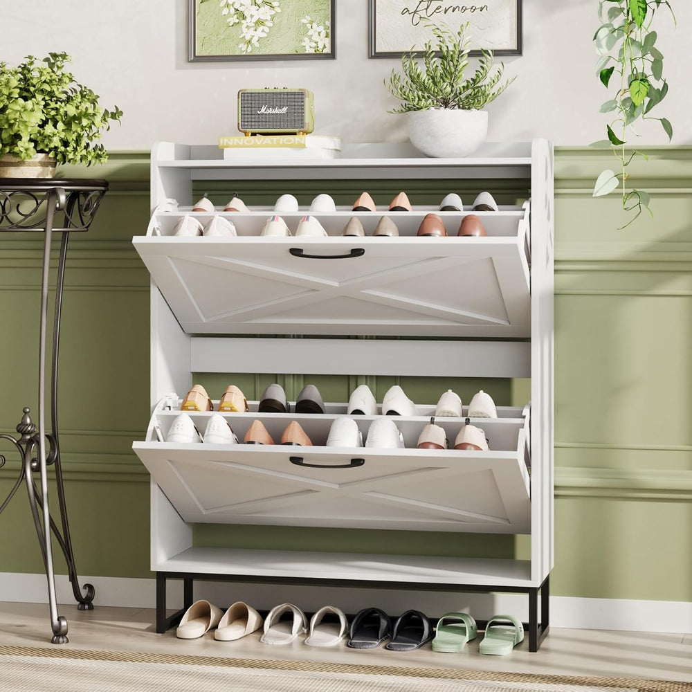 Maupvit Shoe Cabinet with 2 Flip Drawers, Freestanding Shoe Cabinet Organizer...