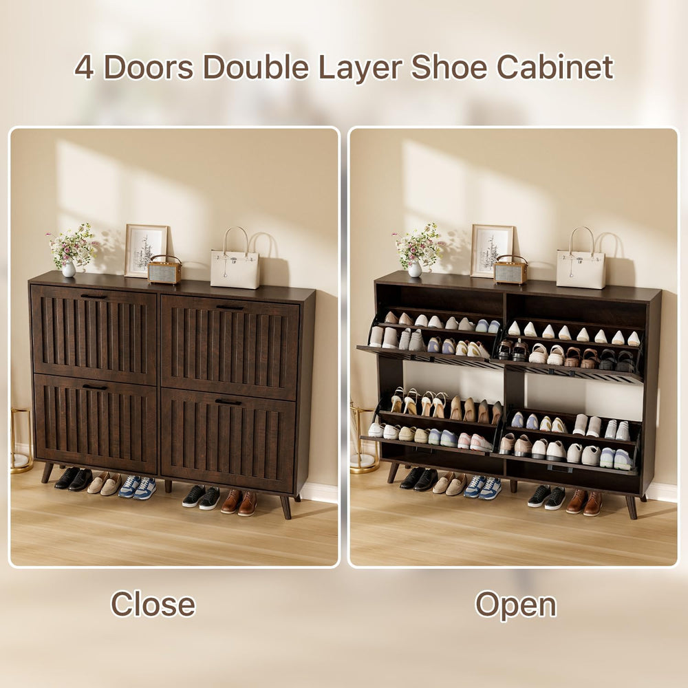 Shoe Storage Cabinet for Entryway Narrow Shoe Rack Cabinet 4 Flip Drawers