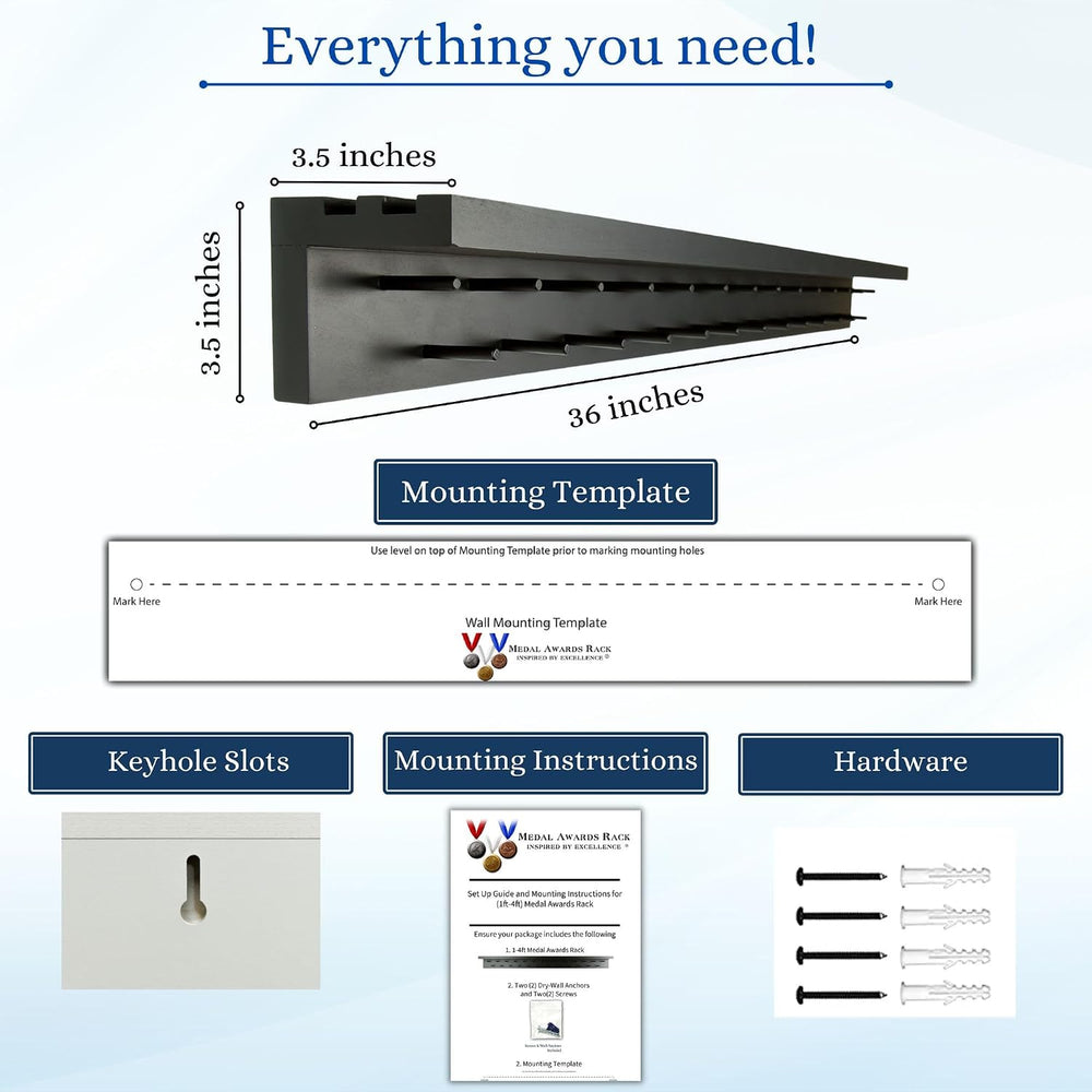 MedalAwardsRack 3ft- Ultimate Medal Hanger Display and Trophy Shelf - Multi-S...