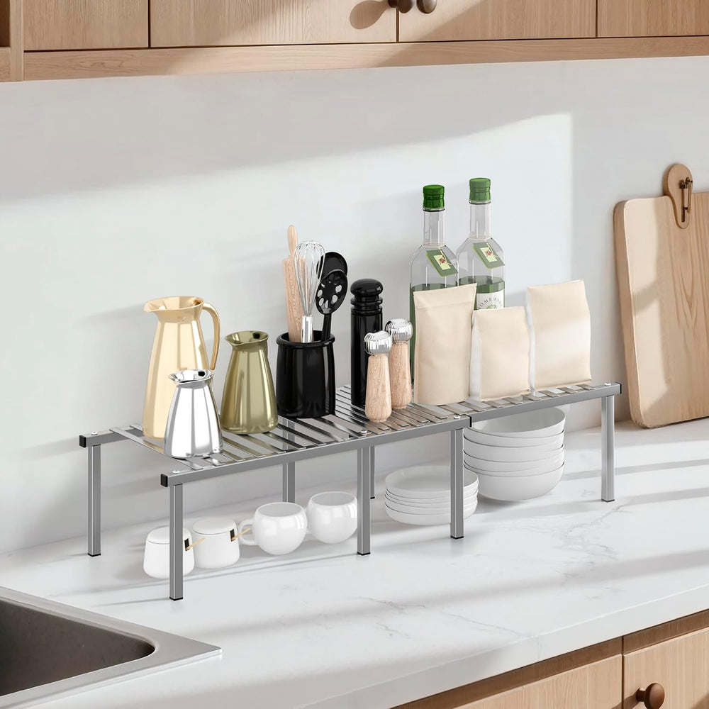 STORAGE MANIAC Expandable Cabinet Organizer Shelf, Set of 4, Gray
