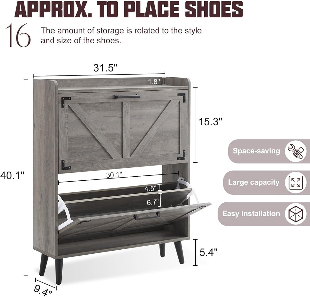 Barnyatoh Shoe Storage Cabinet with 2 Flip Drawers,Hidden Shoe Organizer