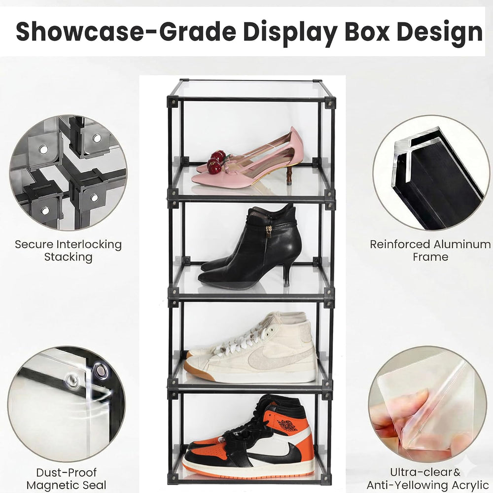 Magnetic Side Open Transparent Plastic Storage Shoe Box Clear Shoe Display Ca...