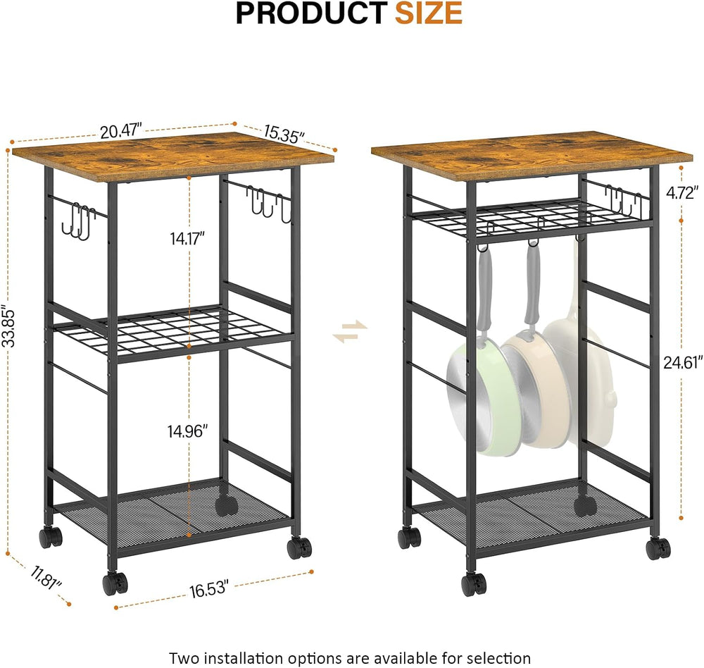ThreeHio Rolling Kitchen Microwave Cart, 3 Tier Microwave Table Stand with Ad...