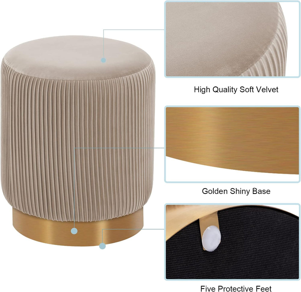 DUHOME Modern Round Velvet Ottoman Footrest Vanity Stool Khaki