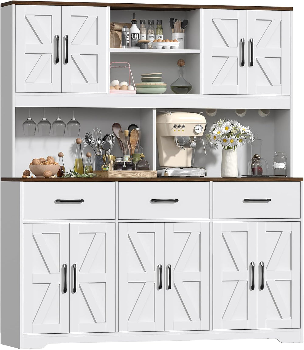 71" Tall Kitchen Pantry Cabinet with Charging Station, 62" W Food P...