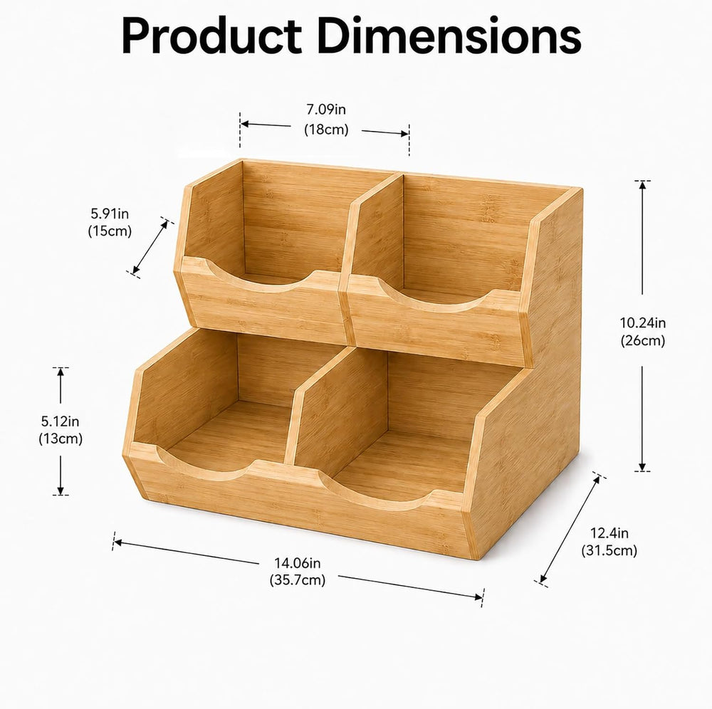 Bamboo Pantry Storage Bins Set of 3, Stackable Desktop Organizer