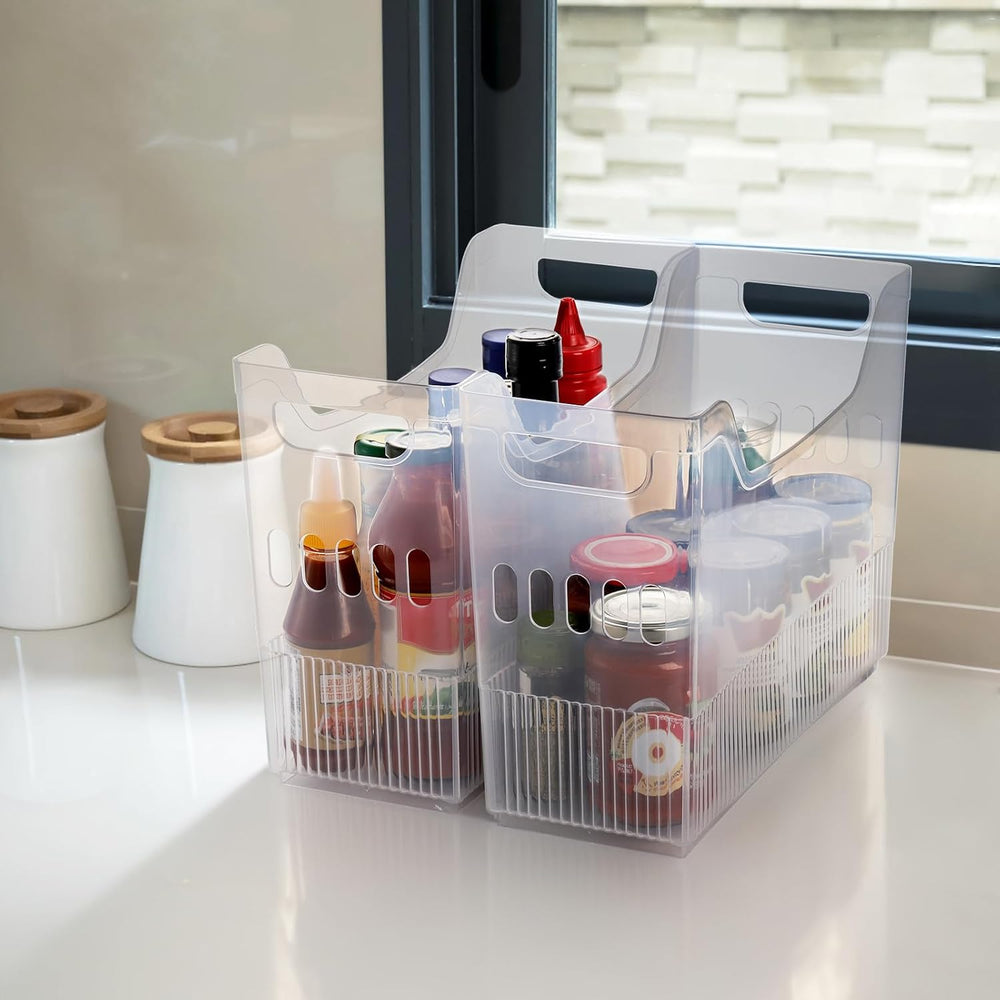 Peohud 3 Pack Freezer Organizer Bins with Wheels, Clear Plastic Pantry Storag...