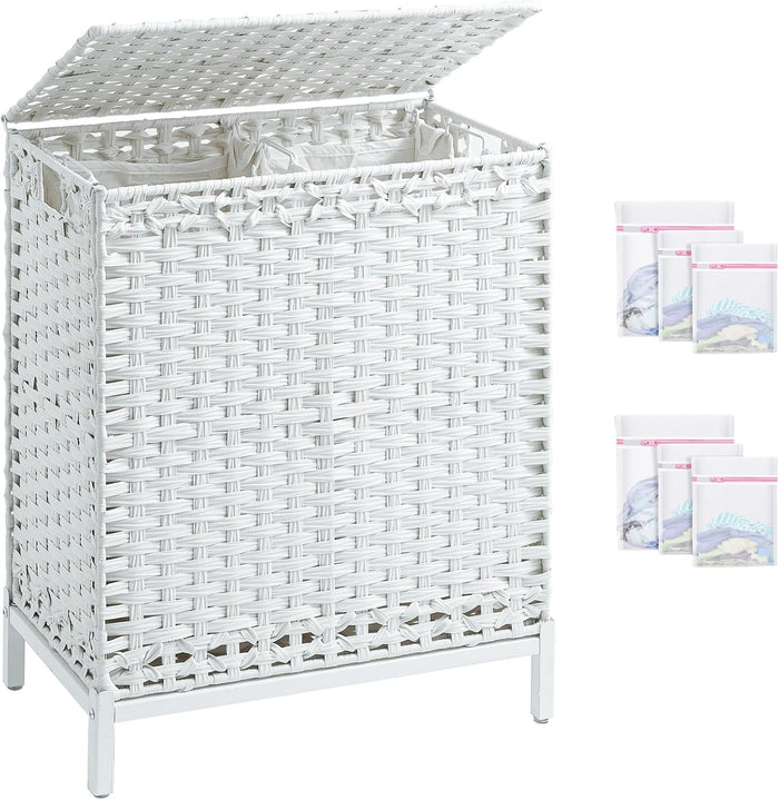 SETVSON Laundry Hamper with Lid, 112 L Handwoven Rattan, Cloud White