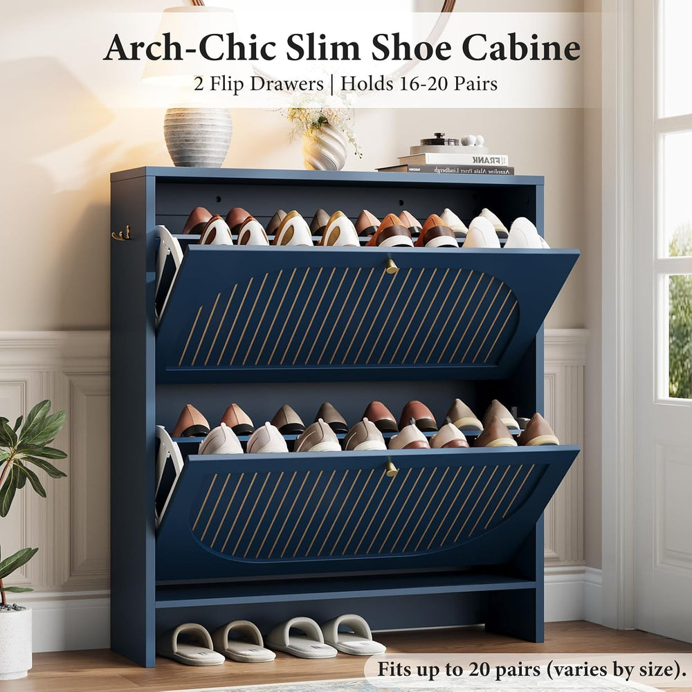 Nicetree Fluted Shoe Cabinet for Entryway, Modern Shoe Rack with Anti-Tip Pro...