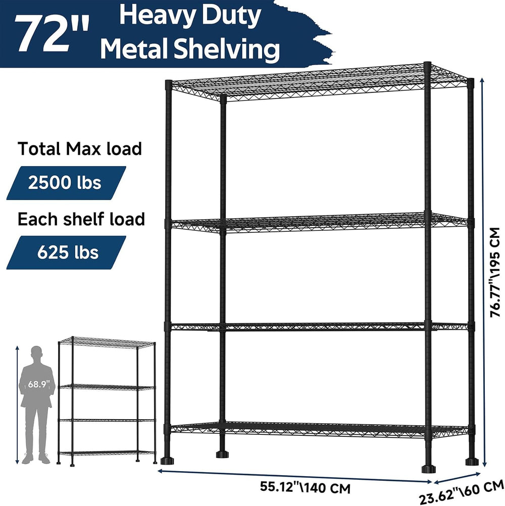 Whitmor 4 Tier Storage Shelves with Wheels, Heavy Duty Metal Shelving Unit, 6...