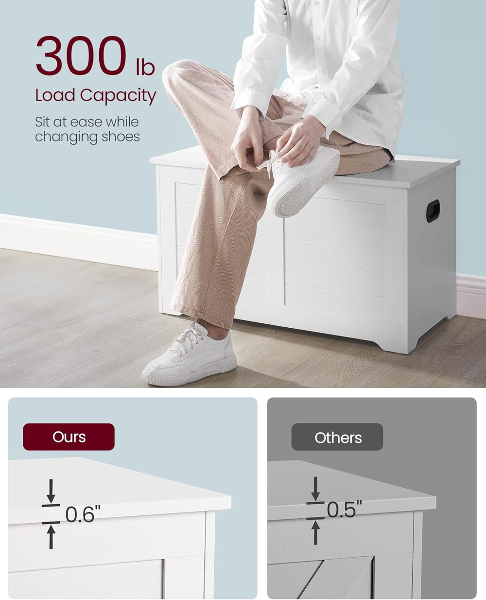 VASAGLE Storage Chest, 31.5 Inches Width Bench with 2 Safety Hinges