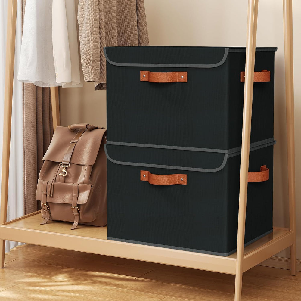 Univivi Fabric Storage Cubes with Lids, Stackable Storage Box, Black, 3 PCS