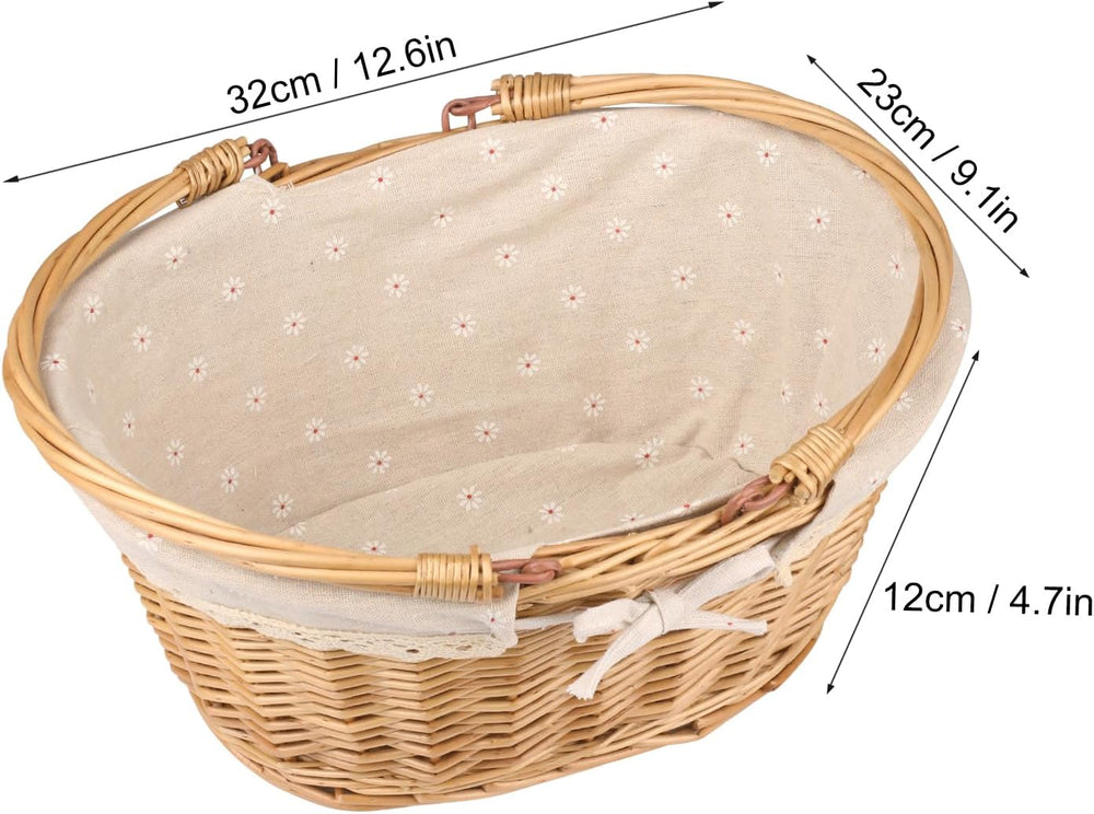 2 Pack Medium Size Oval Willow Basket with Handle, 12.6x9x4.7 Inch Wicker Pic...