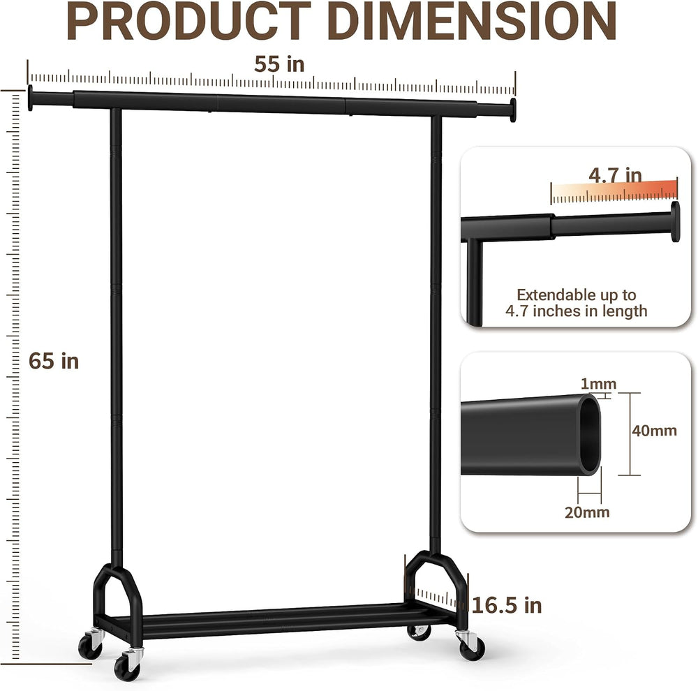 Heavy Duty Rolling Clothing Rack, 420 lbs Capacity Metal Clothes Rack with Wh...