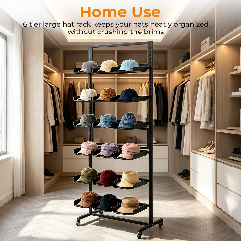 tonchean 6 Tier Rolling Hat Display Rack with Wheels