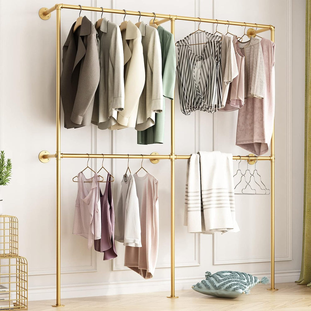 Industrial Pipe Clothing Rack Wall Mounted,Clothes Racks with Double Hanging ...