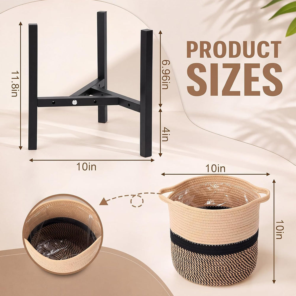 3 Pack Metal Plant Stands with Rope Baskets, Stylish, Boho