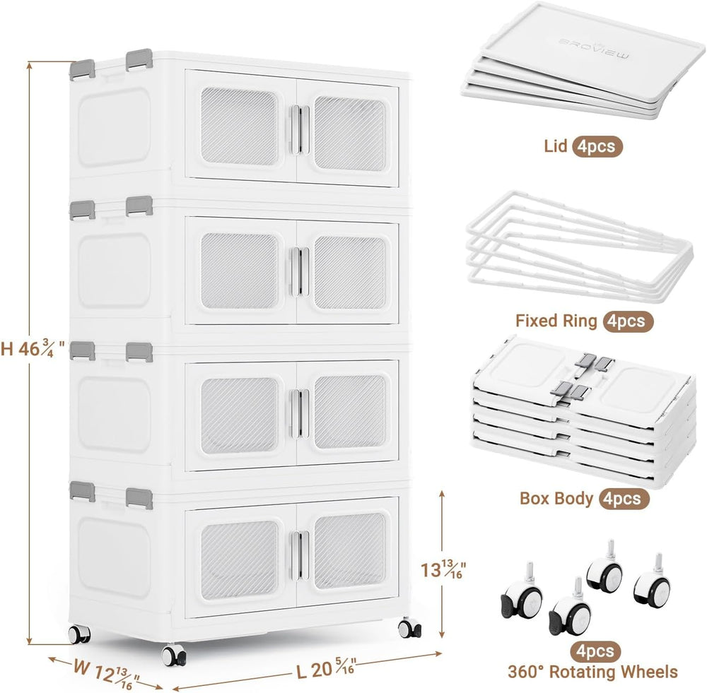 BROVIEW 240 Qt Extra Large Stackable Storage Bin with Lids, 4 Pack White