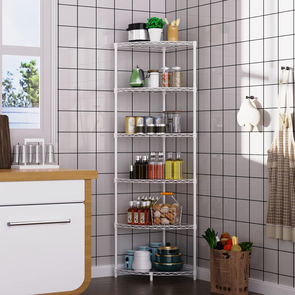 6 Tier NSF Metal Corner Shelf Wire Shelving Unit, 420lbs Capacity Heavy Duty ...