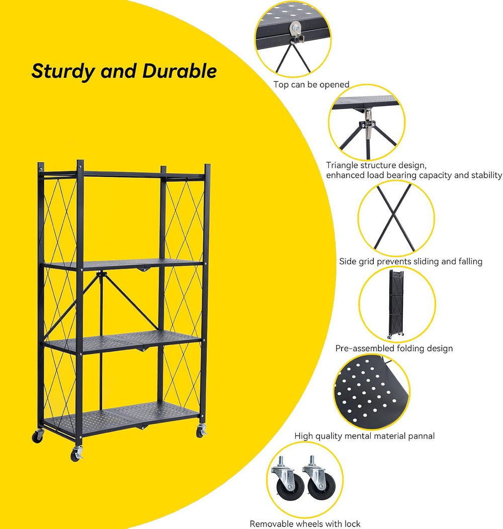 BRIAN & DANY Metal Storage Shelves - 4 Tier Shelving Unit, Folding Displa...