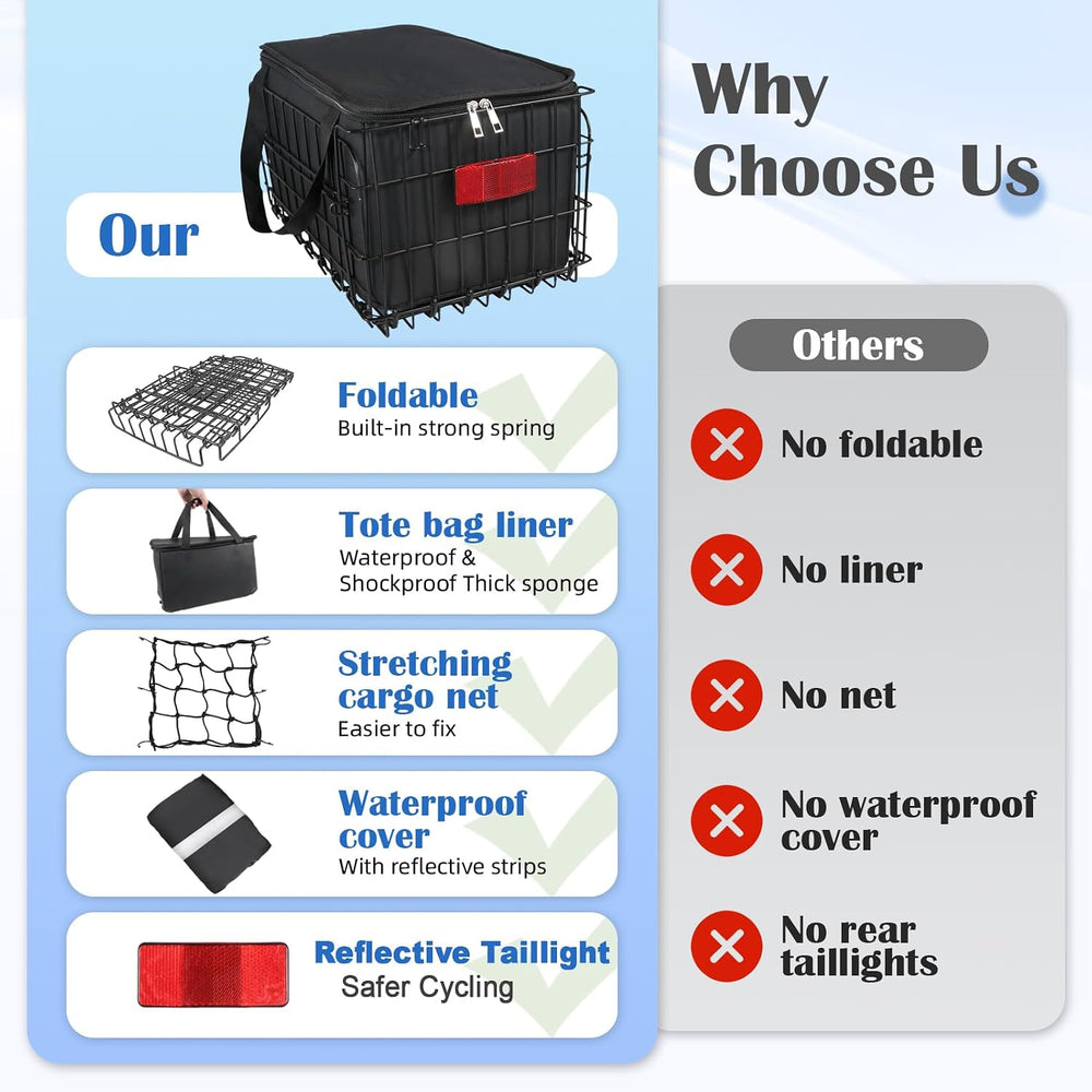 Bike Basket Rear, Folding Bicycle Basket with Removable Waterproof Liner Bag,...