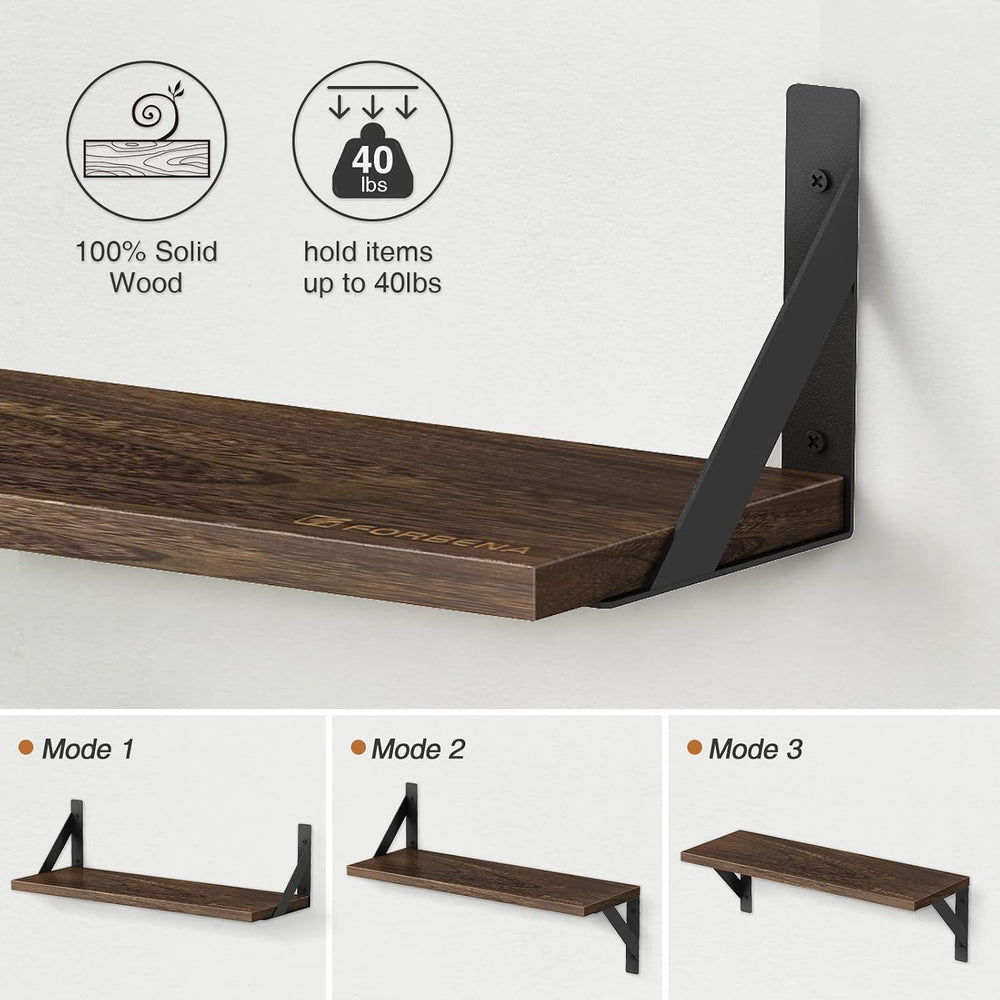 Forbena 24 Inch Long Floating Shelves for Wall Set of 3, Wooden Wall Bookshel...