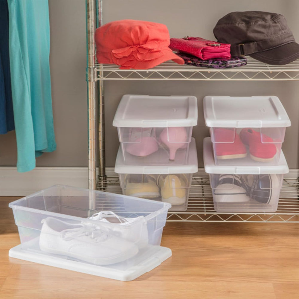 Sterilite Storage Boxes, Stackable Clear Plastic Bins, 6 Quart, 24-Pack